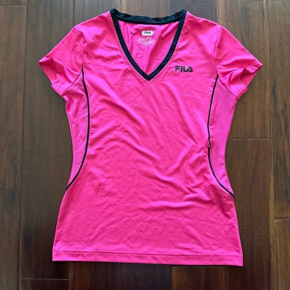 Fila Tops - FILA Women's Bright Pink V-Neck Tee Size S
